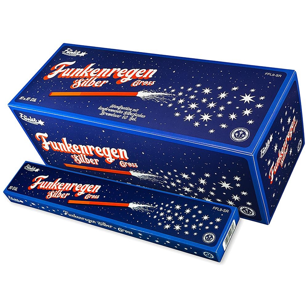 Funkenregen Silber gross - 10er Pack Handfontänen