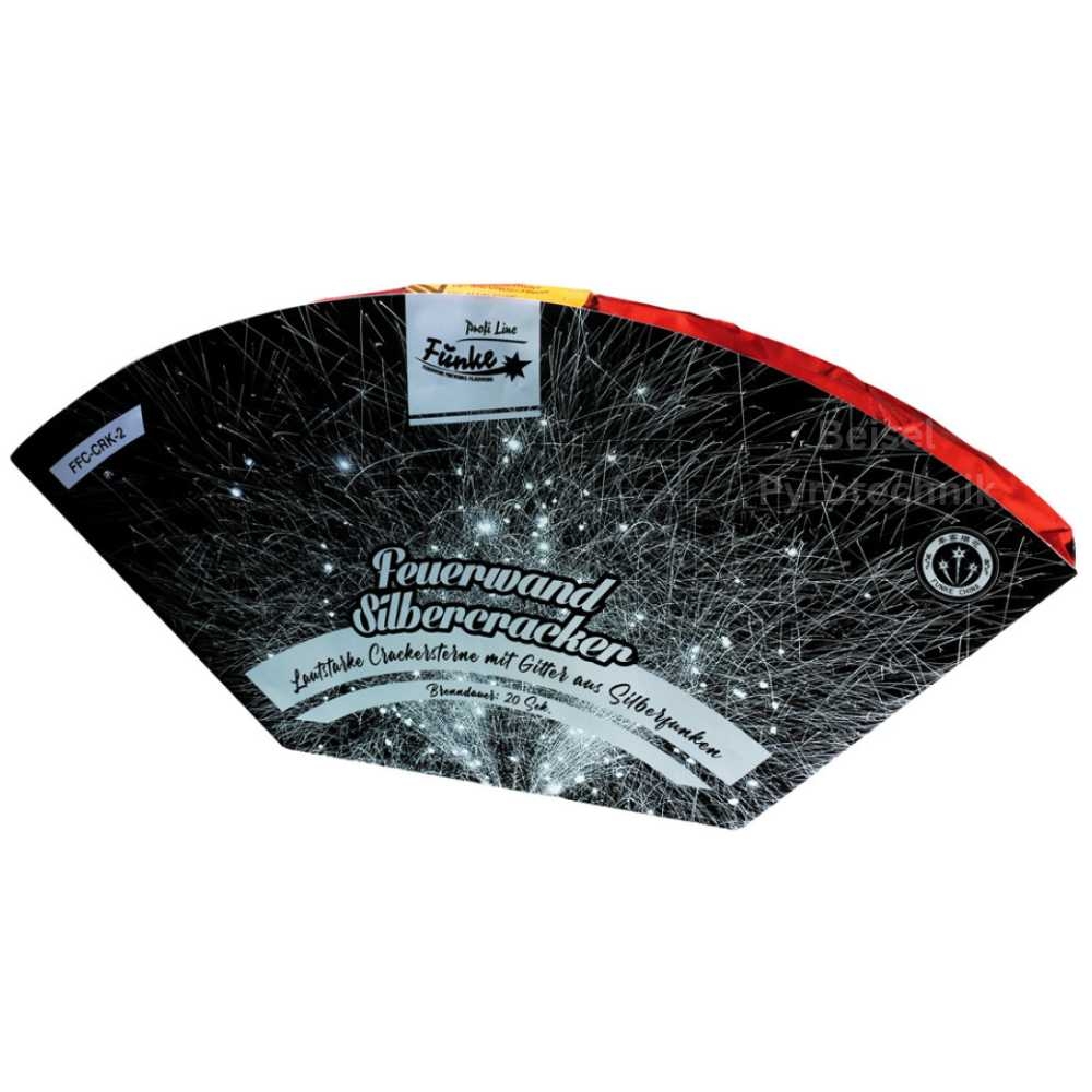 Funke Feuerwand Silbercracker Fächerbatterie in schwarzer Verpackung mit Silberfunken-Motiv