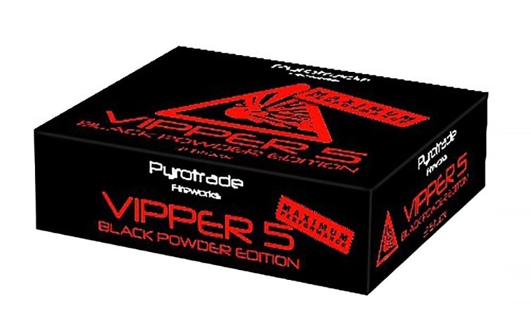 Pyrotrade Vipper 5 Black Powder Edition Feuerwerksbatterie, schwarze Verpackung mit rotem Aufdruck, Maximum Performance