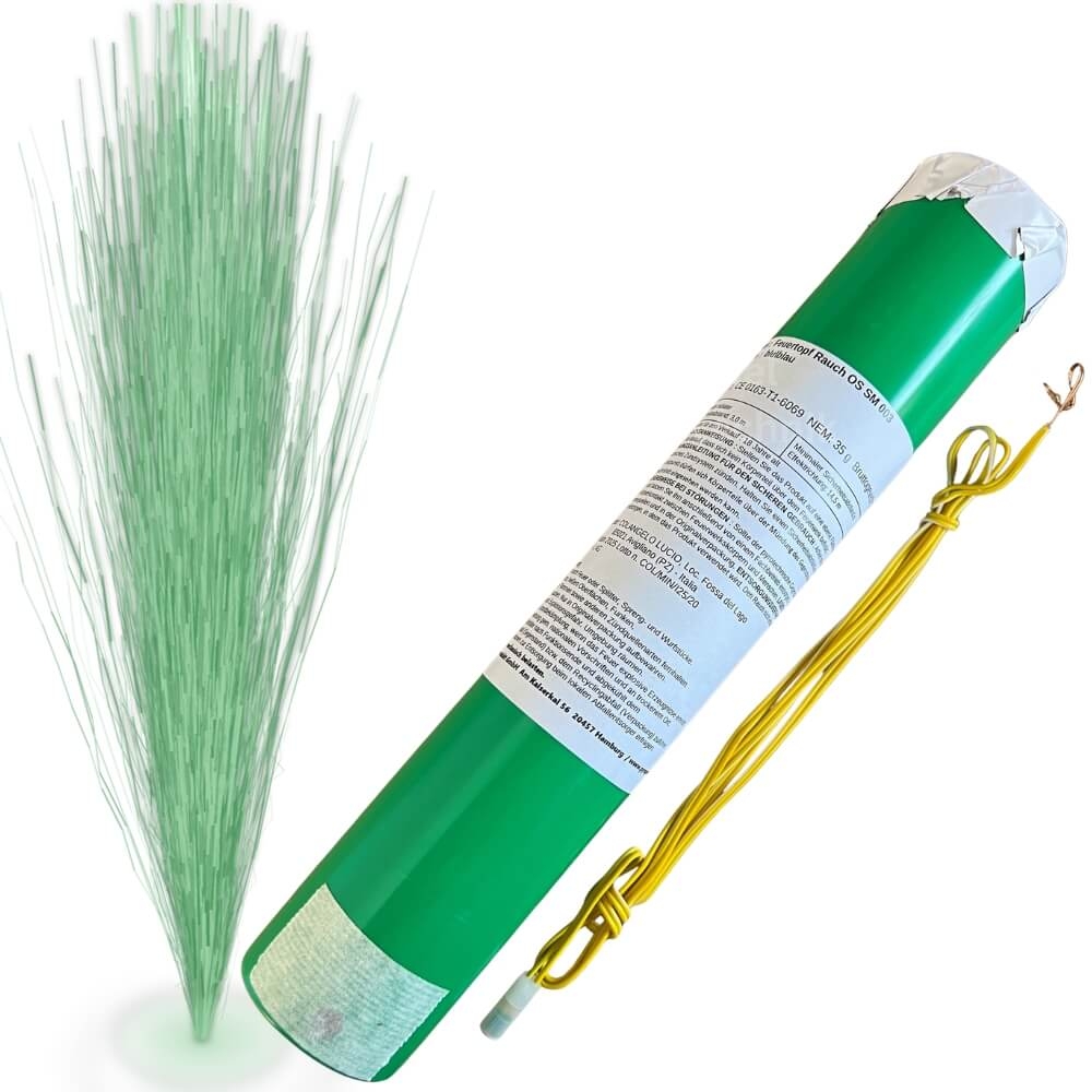 Feuertopf Rauch OS SM grün, grüner Zylinder, gelber elektrischer Anzünder separat, grüne Rauchfontäne