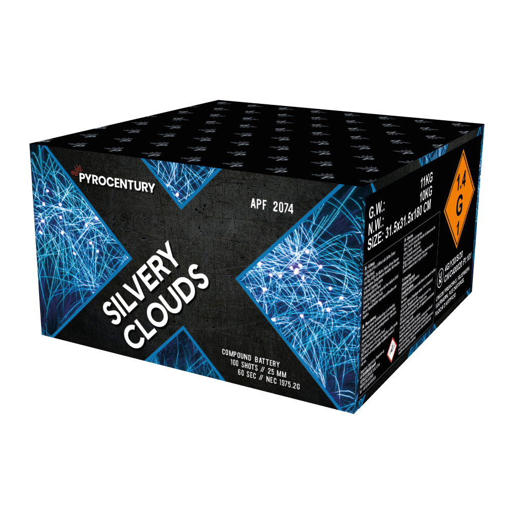 Silvery Clouds - 100 Schuss Verbundfeuerwerk Silvery Clouds - 100 Schuss Verbundfeuerwerk