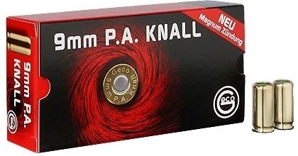 9mm P.A. Knall Geco Schreckschusspatronen, rot-schwarze Verpackung