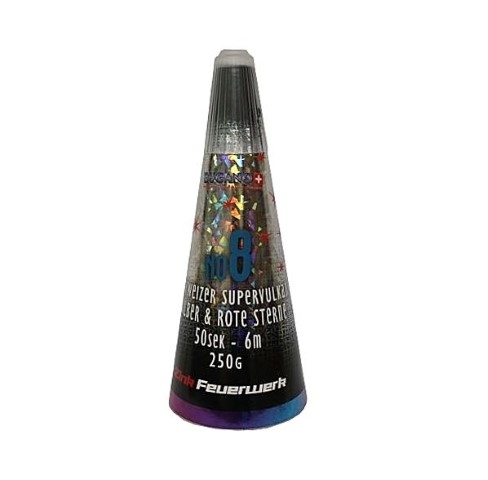 Kegelförmiger Bugano Schweizer Supervulkan silber & rote Sterne, 250g, 50 Sek., 6m Effekthöhe