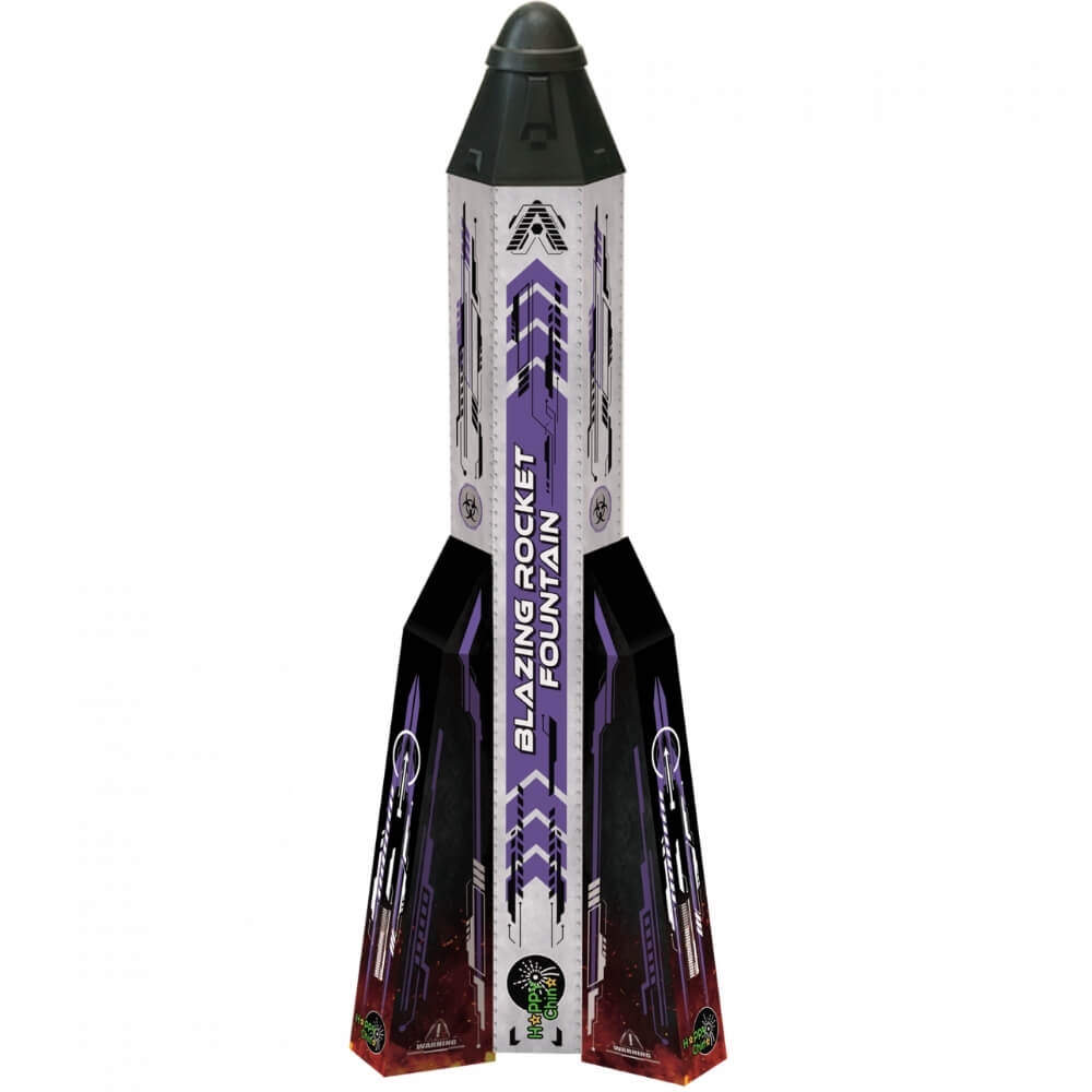 Blazing Rocket Fountain Happy China, Fontäne in Raketenform, schwarz-lila-silbernes Gehäuse