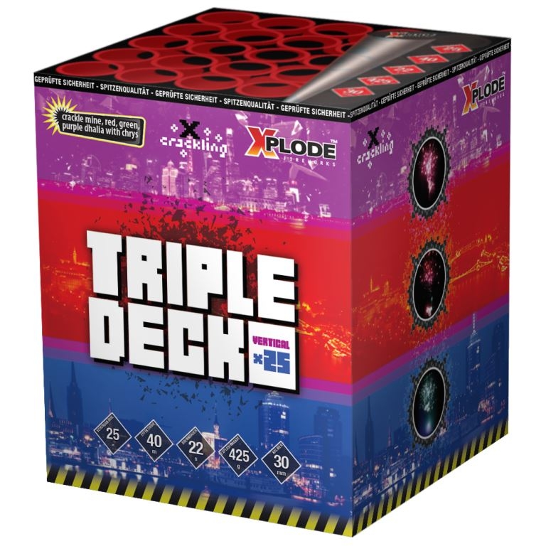 Xplode Triple Deck Vertical 25 Feuerwerk Batterie, rot-blau-lila Verpackung