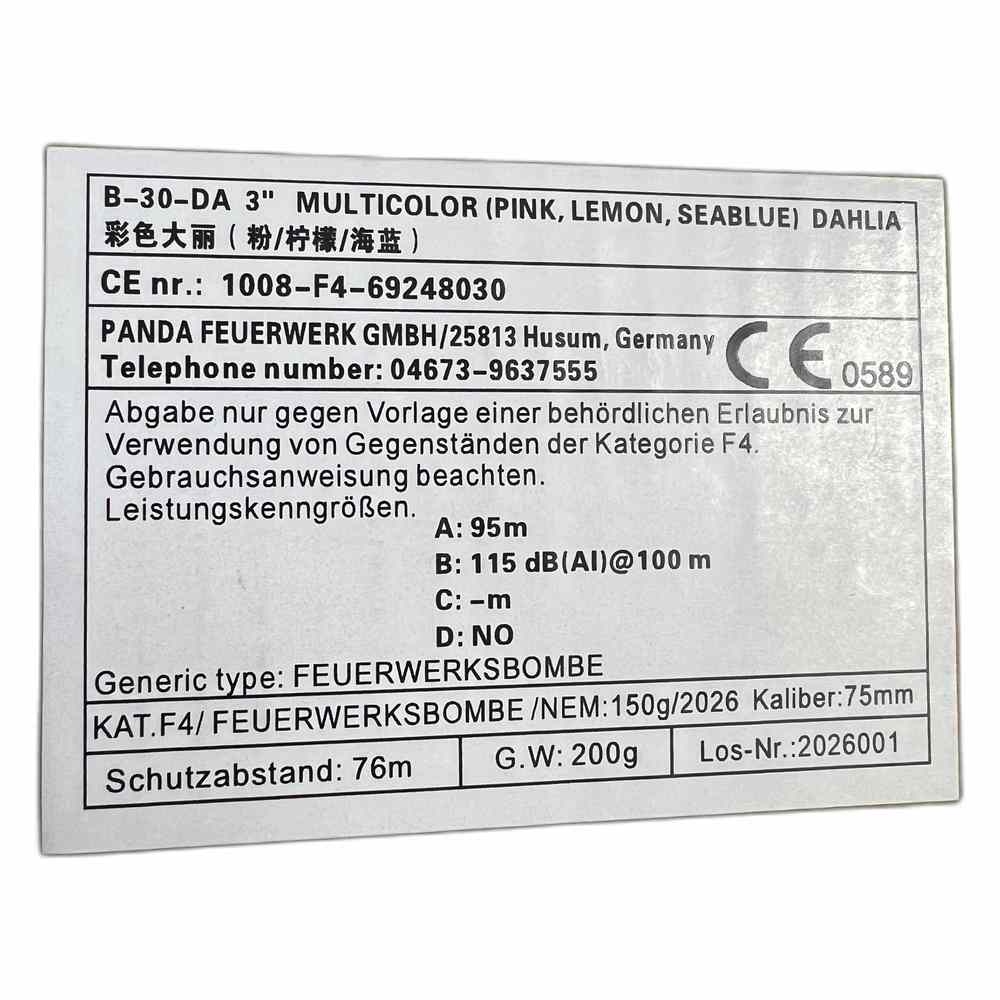 75mm Kugelbombe F4 - Dahlia Multicolor (Pink, Lemon, Seablue)