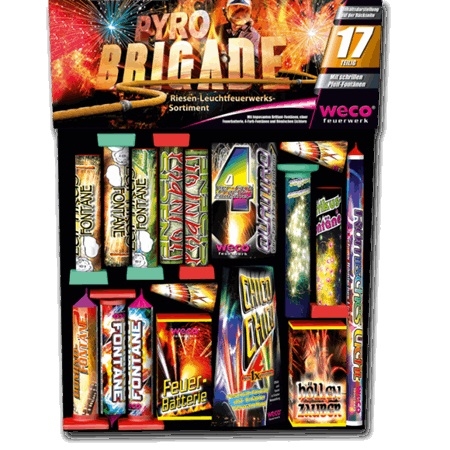 Pyro Brigade weco Feuerwerk-Sortiment, 17-teilige Box mit Fontänen und Knallern