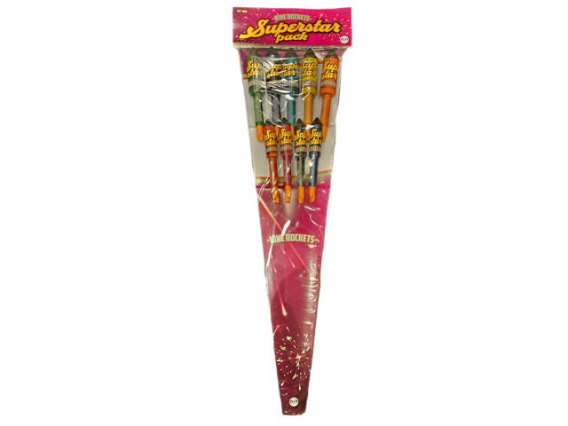 Superstar Pack Feuerwerk, Beutel mit mehreren bunten Raketen