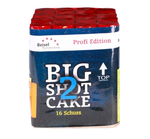 Big Shot Cake 2 Beisel Pyrotechnik Profi Edition 16 Schuss, blaue Verpackung