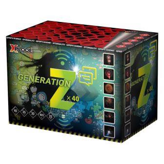 Verbundfeuerwerk Generation Z von Xplode, dunkle Verpackung mit großem gelbem Z-Logo