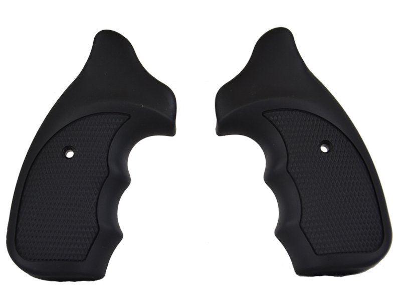 Zwei schwarze Polymer-Griffschalen für Revolver, linke und rechte Seite
