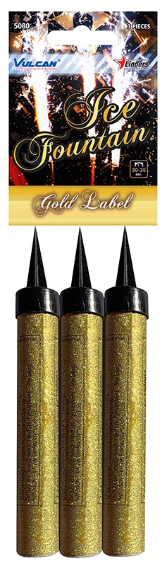 Vulcan Ice Fountain Gold Label 3 goldene Fontänen-Sticks mit schwarzer Spitze in Blisterverpackung