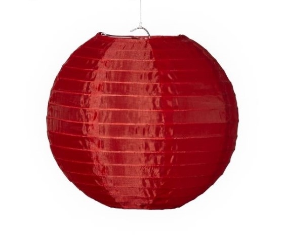 Roter runder Papier-Lampion mit Metallbügel zum Aufhängen