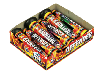 Defender Feuerwerk, Box mit mehreren rot-schwarzen Batterien