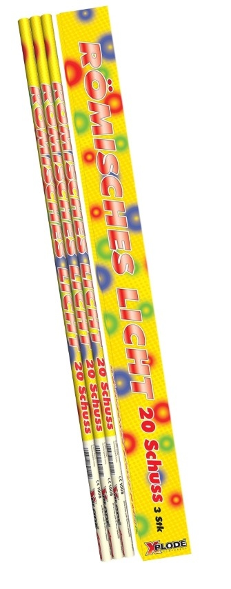 Xplode Römisches Licht 20 Schuss in gelb-roter Verpackung, 3er Set langer Röhren