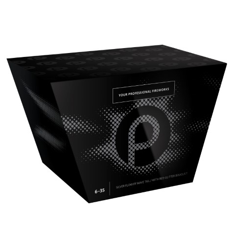 PP6-35 Silver flower wave tail + red glitter mine 35 Schuss Fächer-Batterie