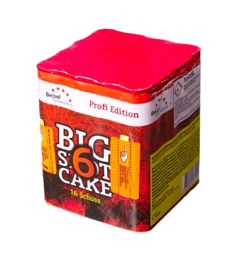Beisel Big Shot Cake Profi Edition Feuerwerksbatterie, rote Verpackung mit schwarzem Boden, 16 Schuss
