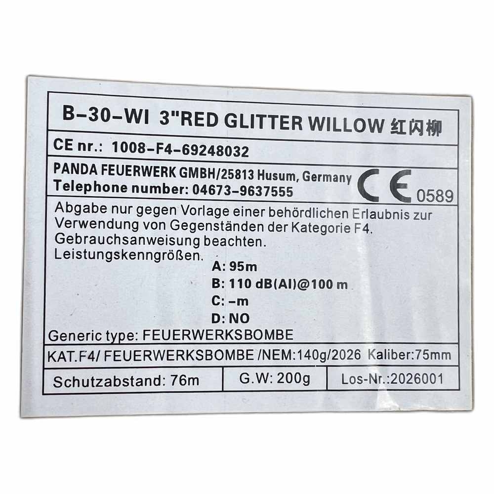 75mm Kugelbombe F4 - Red Glitter Willow