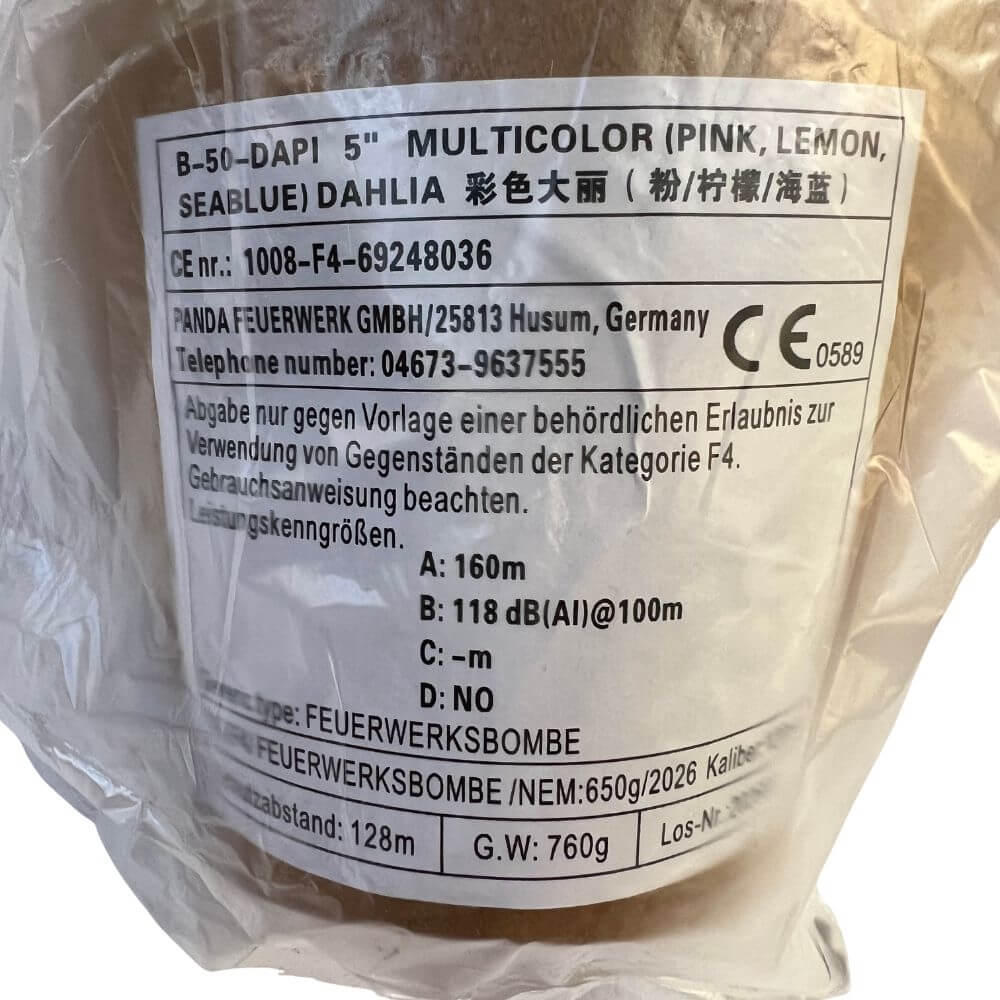 125mm Kugelbombe F4 - Dahlia Multicolor (Pink, Lemon, Seablue)