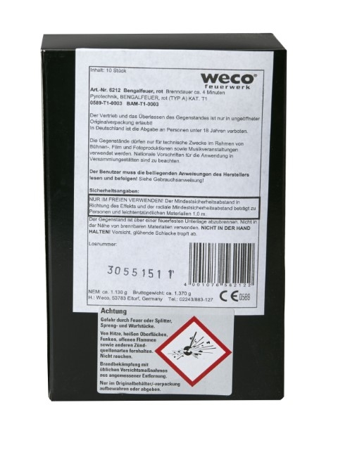 Bengal Flammen rot  4 Minuten 10er Pack