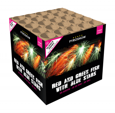 Red and Green Fish with Blue Stars - 25 Schuss Batterie