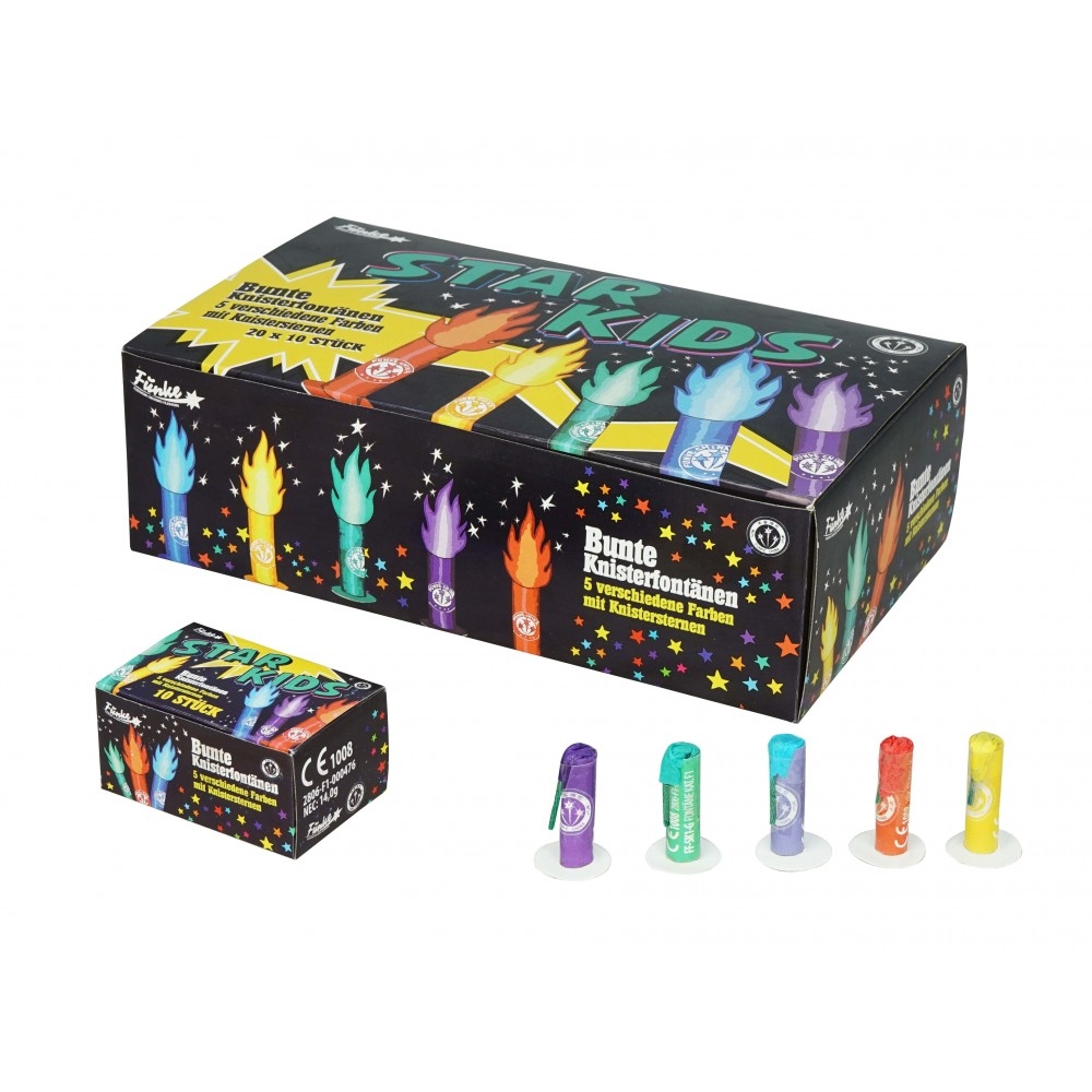 Star Kids Funke Feuerwerk Knisterfontänen, schwarze Box mit 5 bunten Einzelfontänen