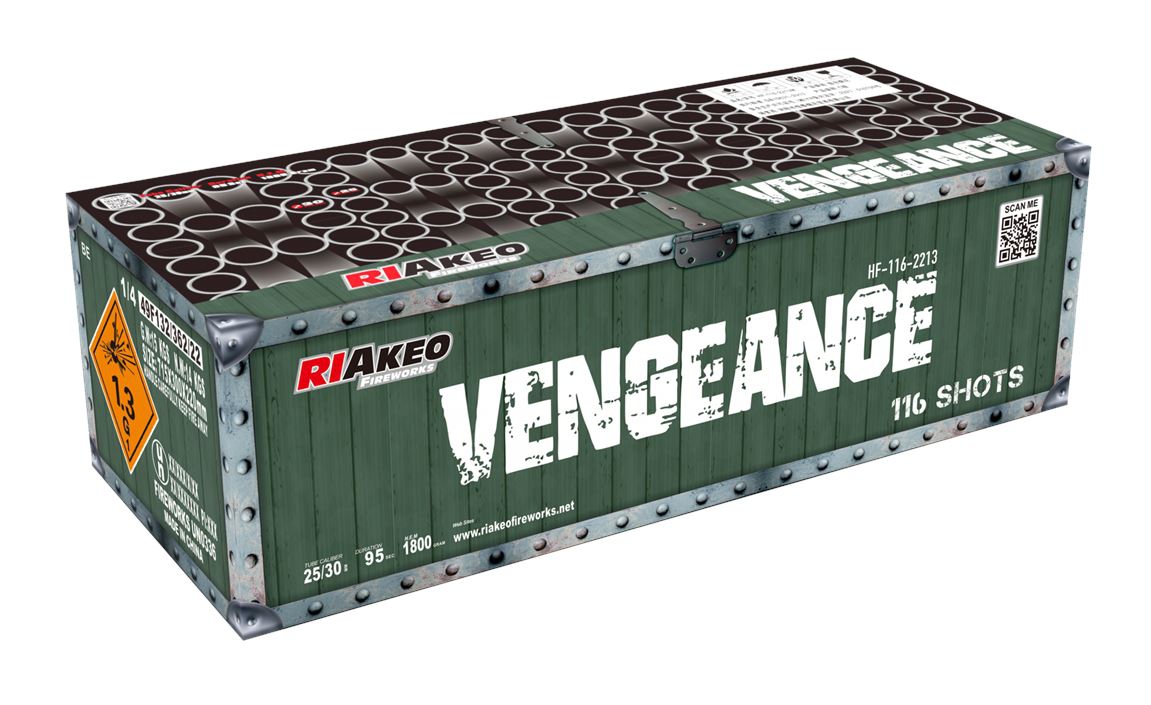 Grüne Militärcontainer-Batterie Riakeo Vengeance mit 116 Schuss, 25/30mm, 1800g, Containerdesign mit Metallnieten