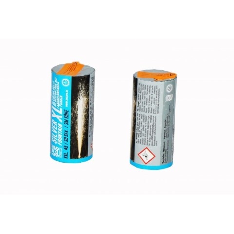 Zwei blaue Zylinder des Silver X Bombenrohrs, Kal. 45, Vorder- und Rückseite