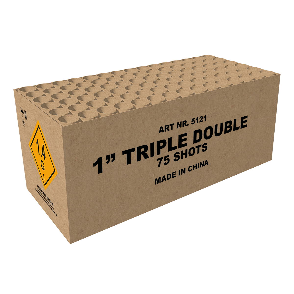 1 Zoll Triple Double Feuerwerksbatterie 75 Shots 1.4G, braune Kartonverpackung