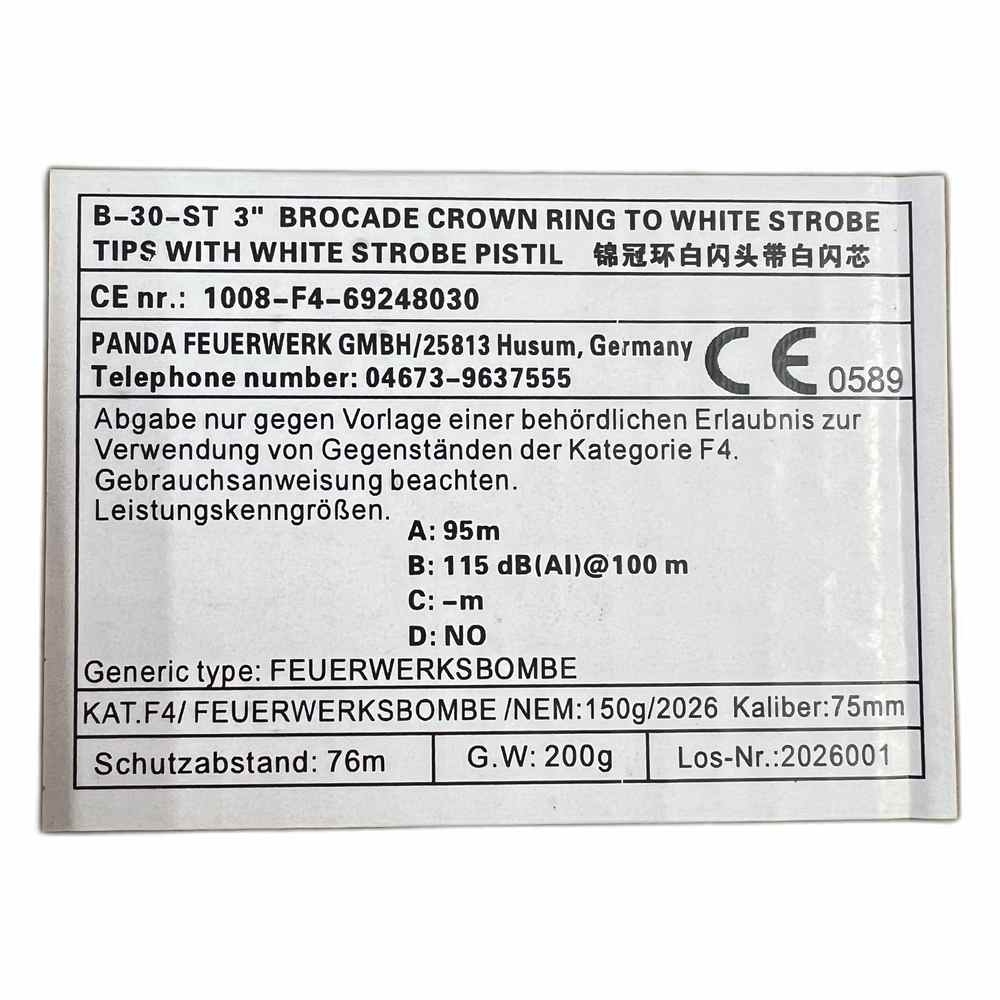 75mm Kugelbombe F4 - Brocade Crown ring to white strobe tips with white strobe pistil