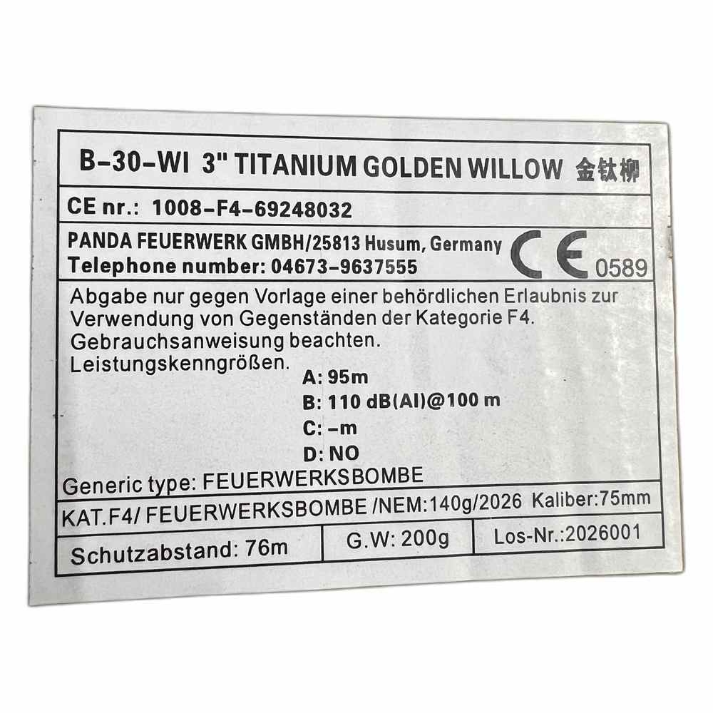 75mm Kugelbombe F4 - Titanium Golden Willow