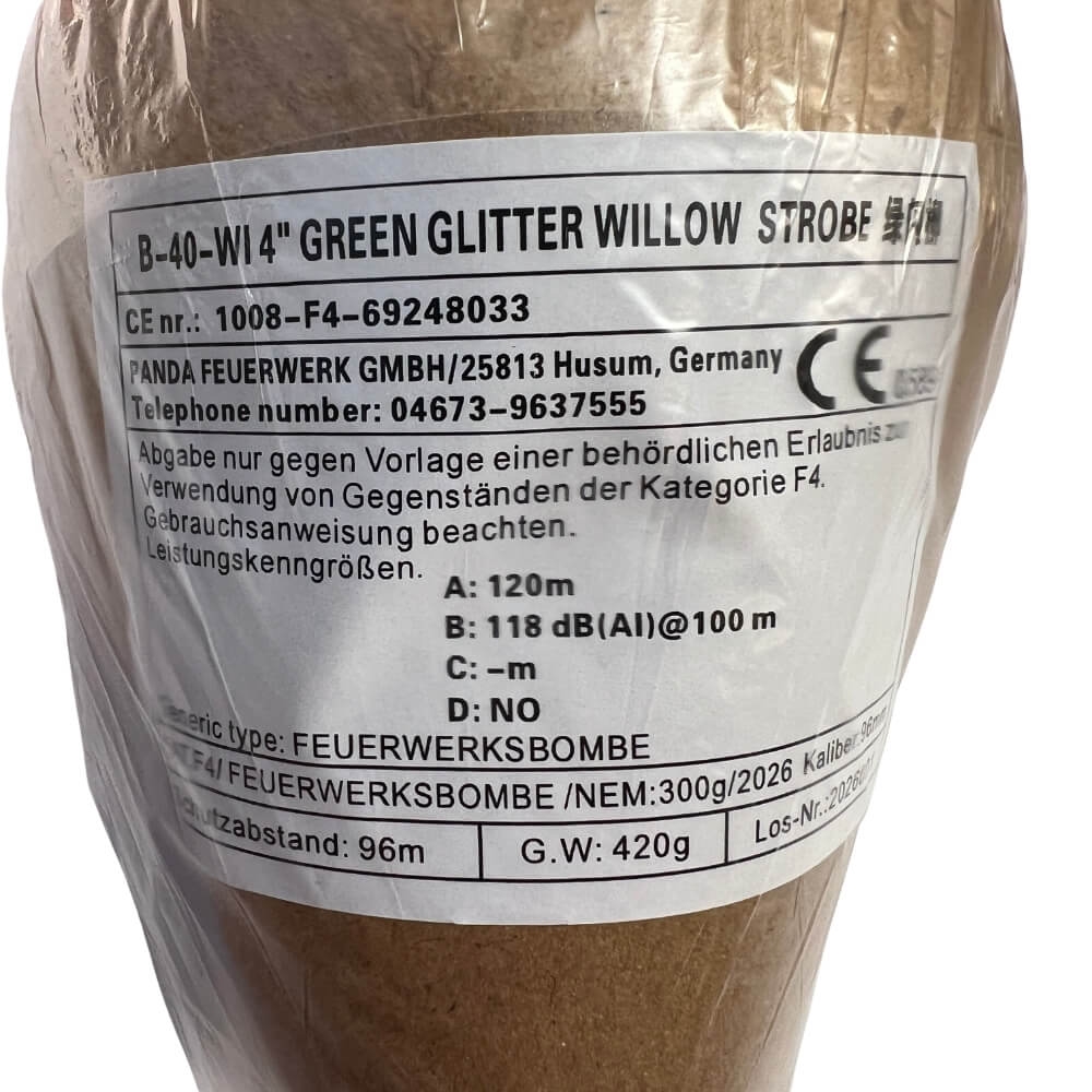 100mm Kugelbombe F4 - Green Glitter Willow Strobe