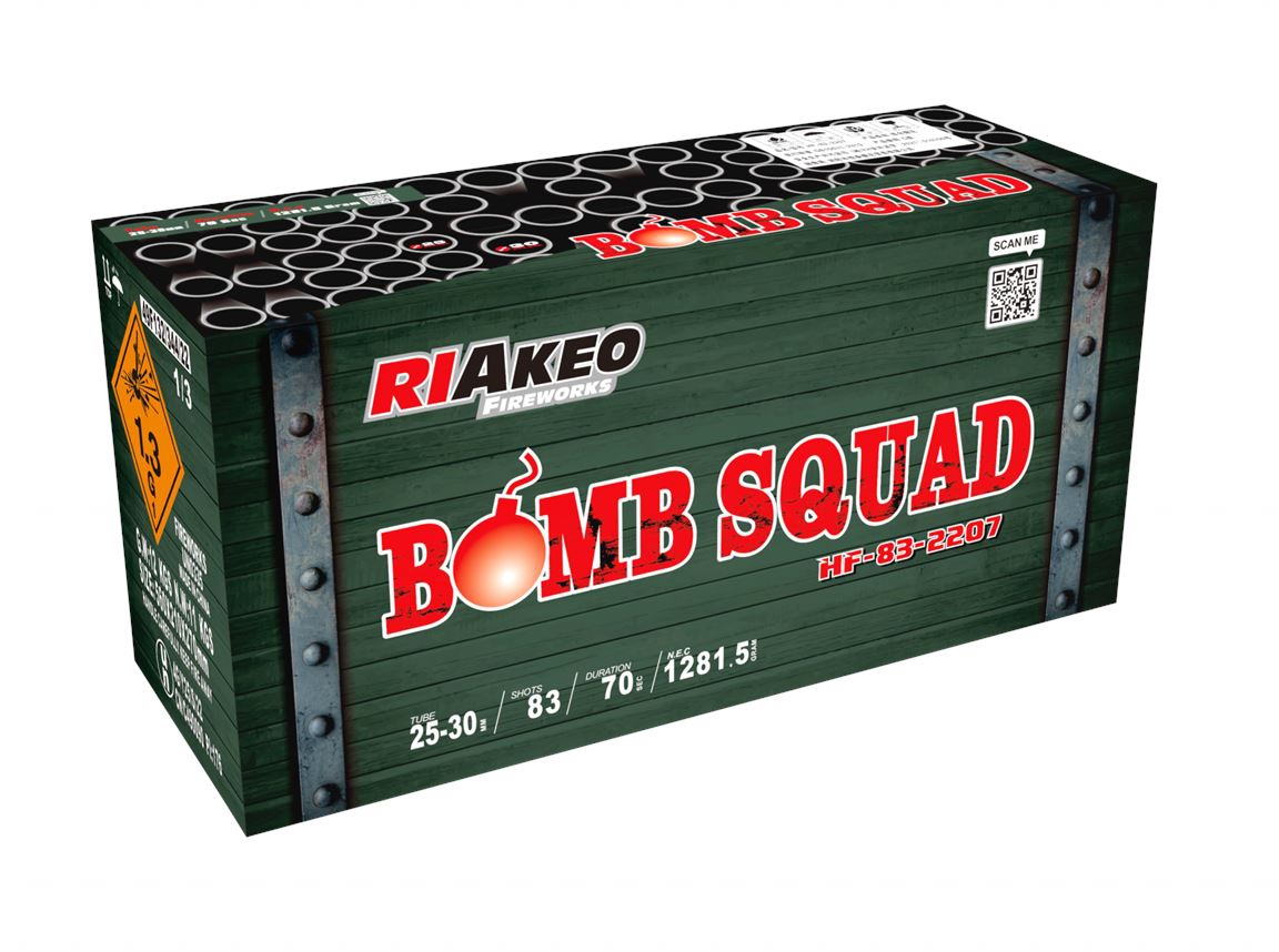 Riakeo Fireworks Bomb Squad Batteriefeuerwerk, grüne Military-Verpackung, 83 Schuss, HF-83-2207