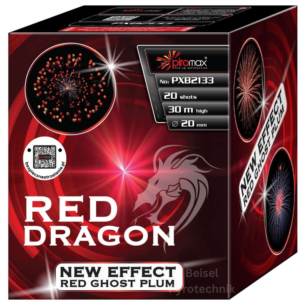 Red Dragon Piromax Feuerwerksbatterie 20 Schuss, rote Verpackung New Effect Red Ghost Plum