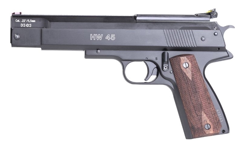 Luftpistole Weihrauch HW 45 schwarz mit Holzgriff, Seitenansicht