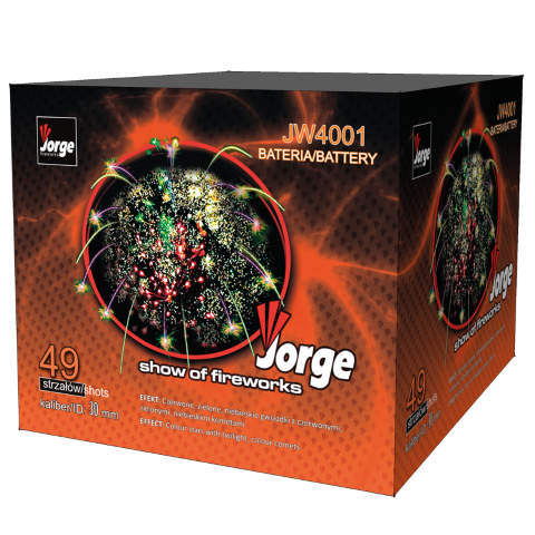 Jorge JW4001 Feuerwerksbatterie 49 Schuss, orange-schwarze Verpackung