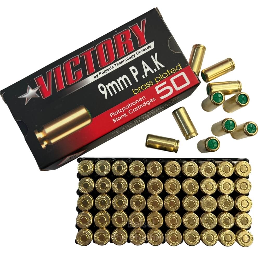 Platzpatronen 9mm Victory P.A.K. vermessingt 50er (Info VE=60 Päckchen)
