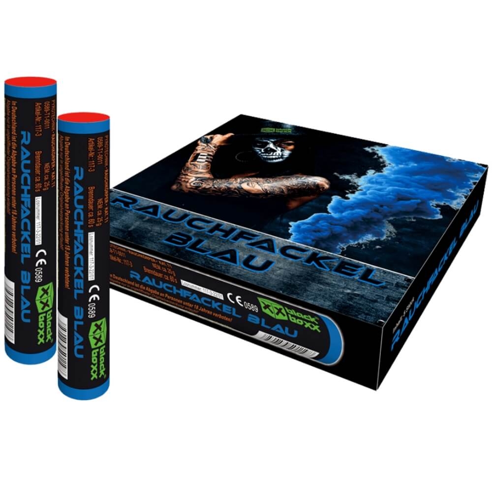 Rauchfackel Blau Black Boxx, 80s Brenndauer, 2 Stück + schwarze Displaybox