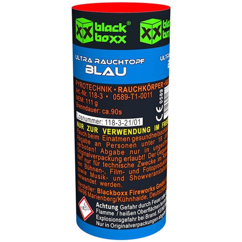 Ultra Rauchtopf Blau Black Boxx, 111g, 90s Brenndauer, schwarzer Zylinder mit blauem Band