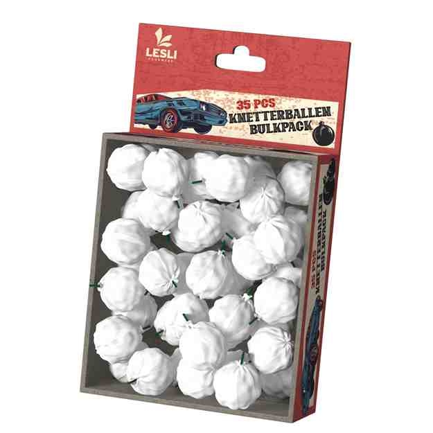 Knetterball Bulkpack Lesli 35 Stück, rote Verpackung mit weißen Knallbällen