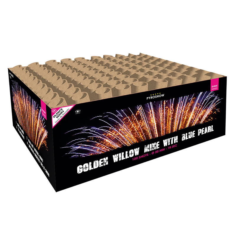 Golden willow mine with blue pearl  - 100 Schuss Verbundfeuerwerk
