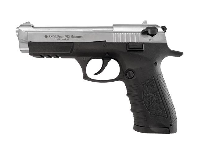 Ekol Firat P92 Magnum Schreckschusspistole mit silbernem Schlitten und schwarzem Rahmen