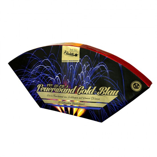 Fächerförmige Verpackung der Funke Feuerwand Gold-Blau mit Feuerwerk-Motiv in Blau und Gold