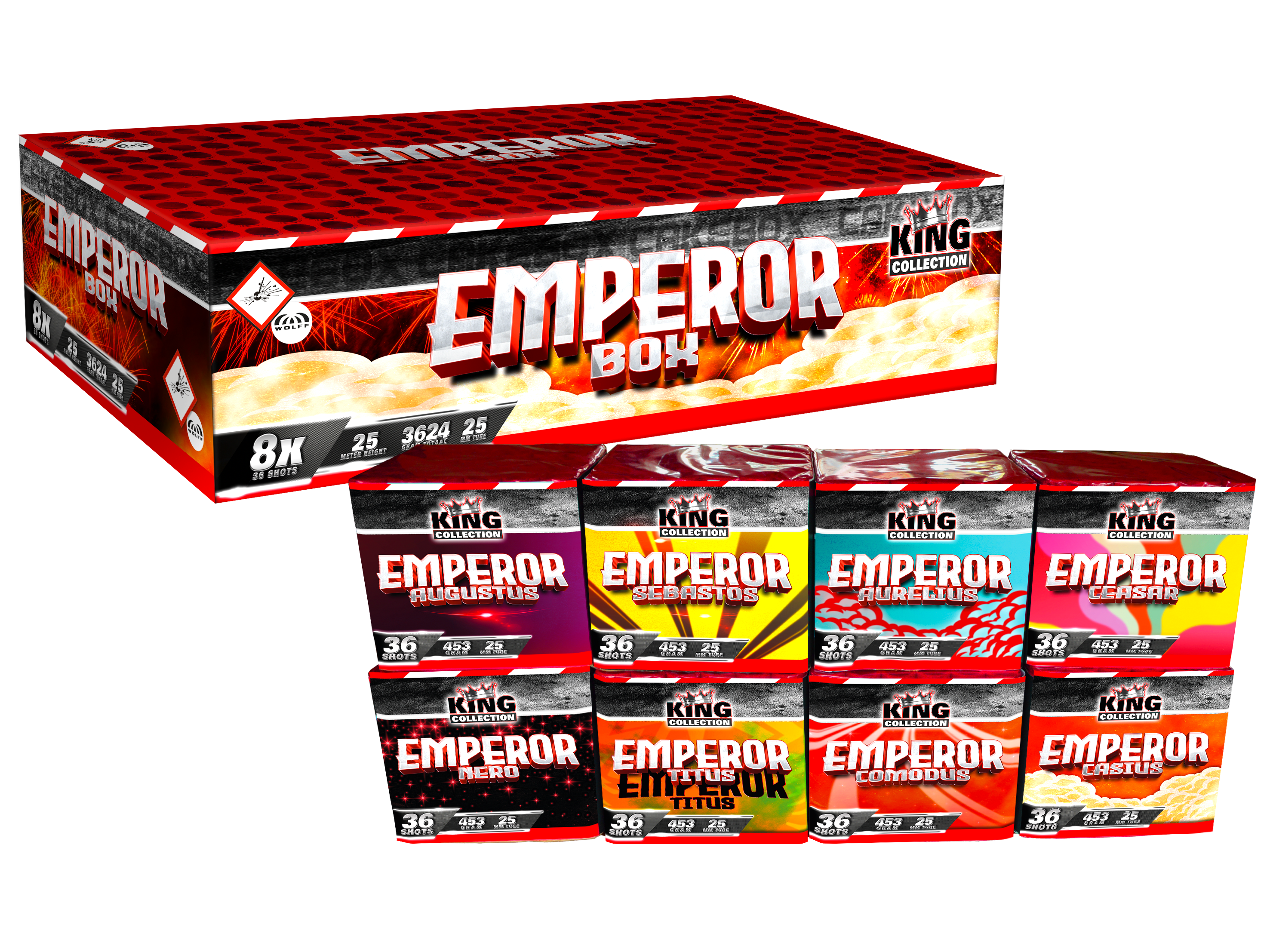 Emperor Box - 288 (8x36) Schuss Batteriesortiment Emperor Box - 288 (8x36) Schuss Batteriesortiment