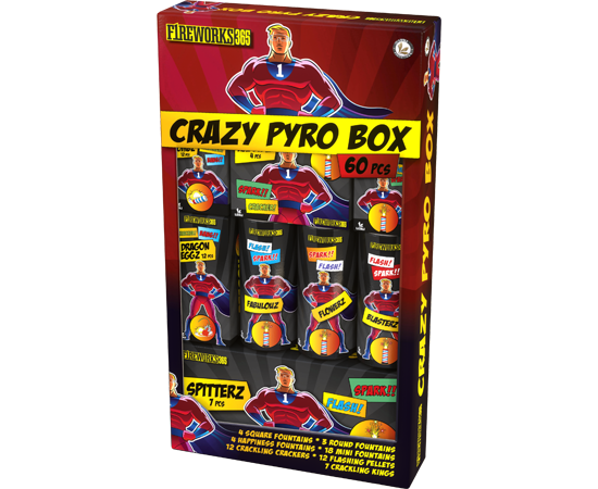 Crazy Pyro Box - 60 teiliges Jugend-Fontänensortiment Crazy Pyro Box - 60 teiliges Jugend-Fontänensortiment