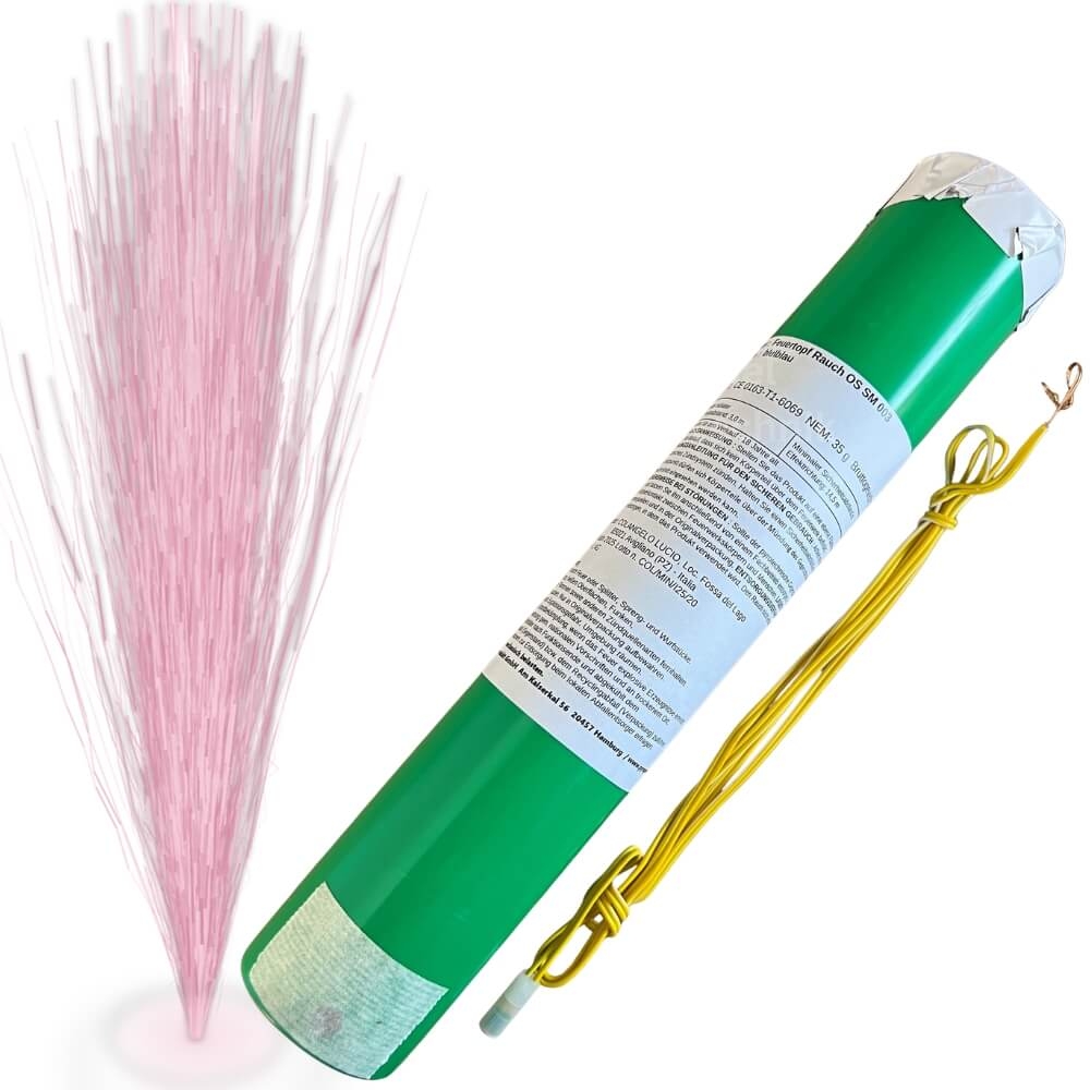 Feuertopf Rauch OS SM rosa, grüner Zylinder, gelber elektrischer Anzünder separat, rosafarbene Rauchfontäne