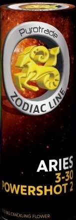 Pyrotrade Zodiac Line Aries 3-30 Powershot 2 Feuerwerksbatterie in zylindrischer dunkelroter Verpackung