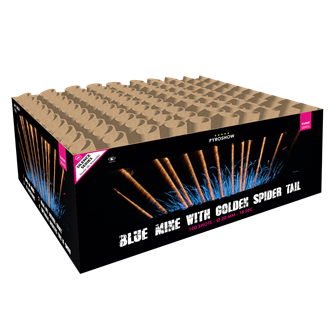 Blue mine with golden spider tail  - 100 Schuss Verbundfeuerwerk Blue mine with golden spider tail  - 100 Schuss Verbundfeuerwerk